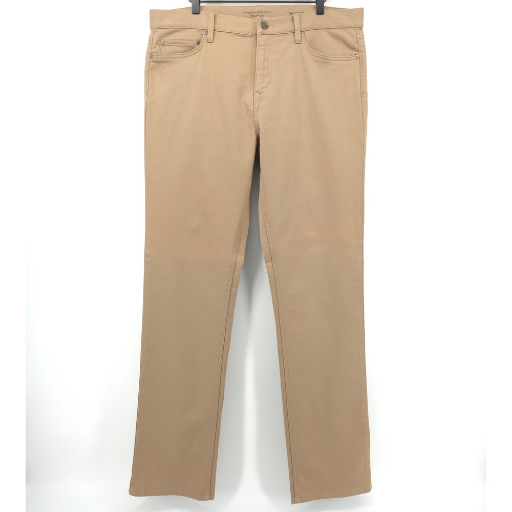 Banana Republic Mens Traveler Pants 36x34‎ Slim Fit Khaki Tan Chino Stretch